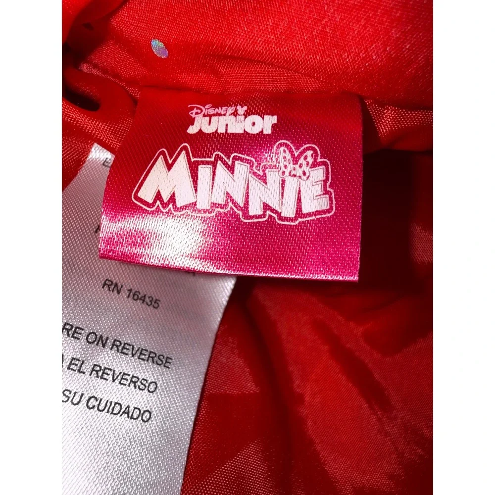 Disney Junior Minnie Mouse Red Glitter Polka Dot Hooded Puffer Vest 3T Ear Bow